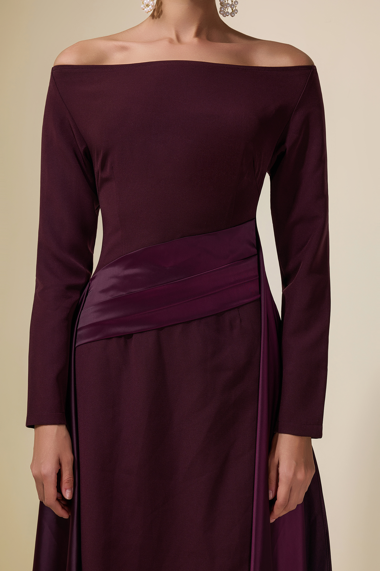 Satin Splicing Off-Shoulder Maxi Dress