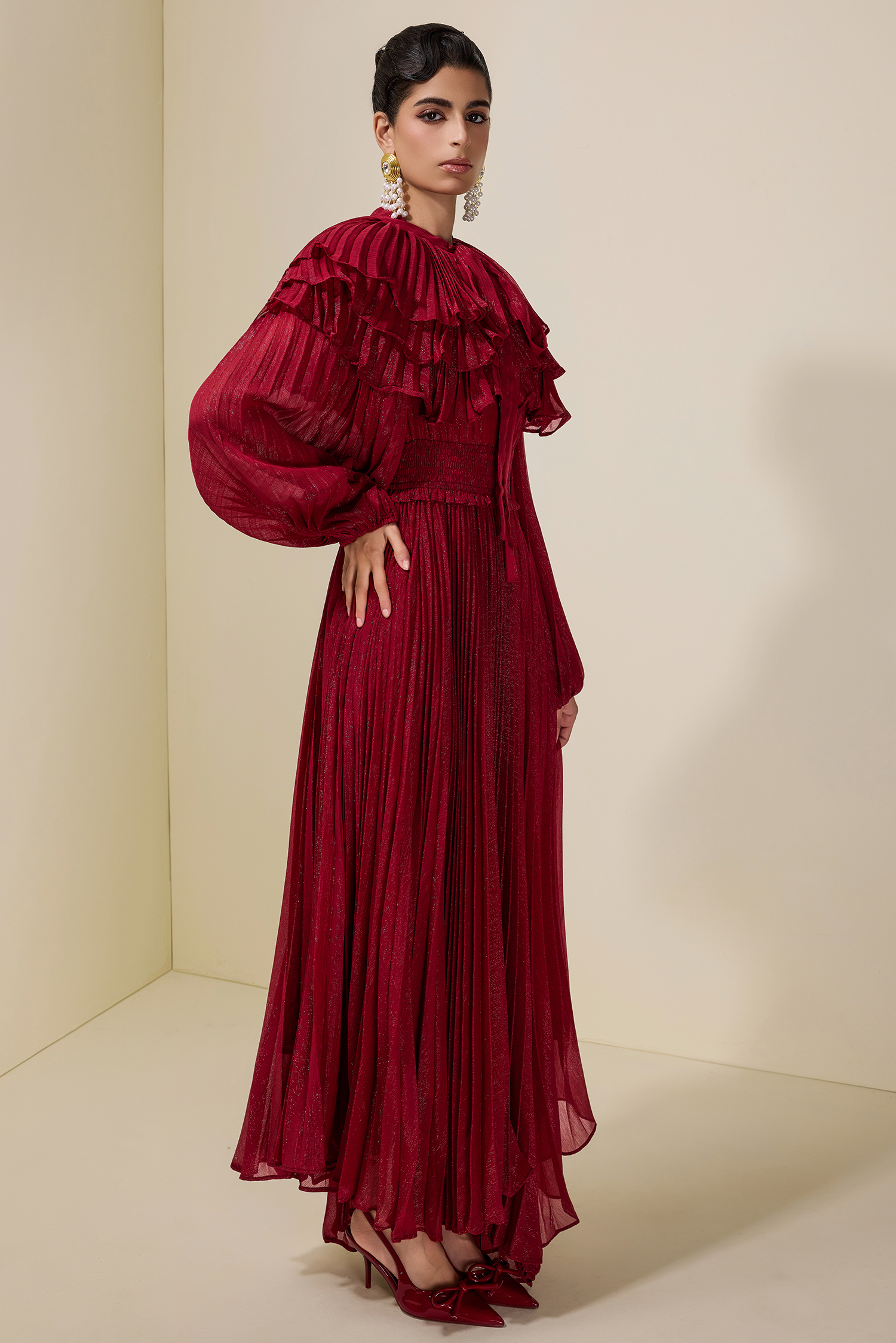 Luxury Pleated Ruffle Maxi Dress