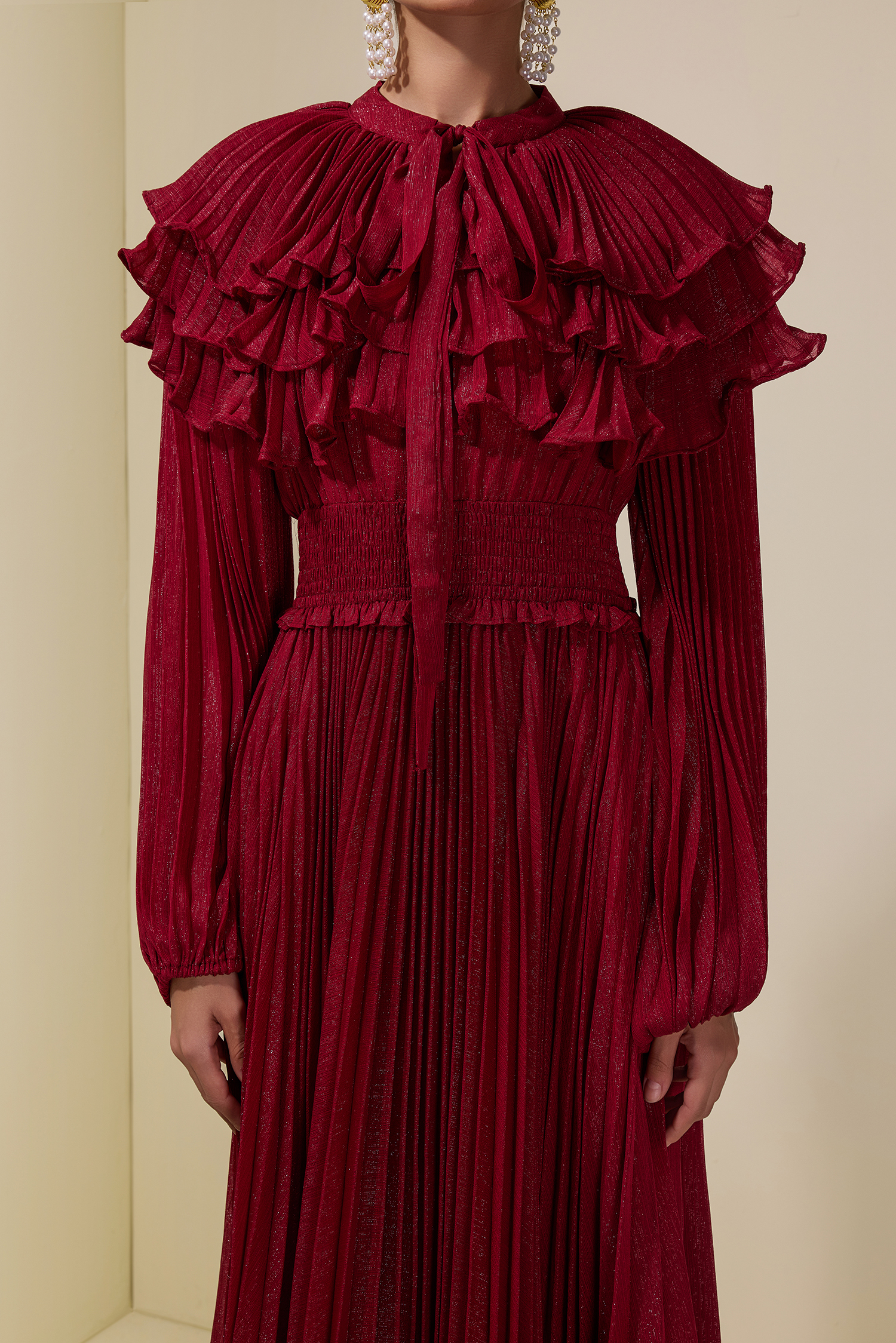 Luxury Pleated Ruffle Maxi Dress