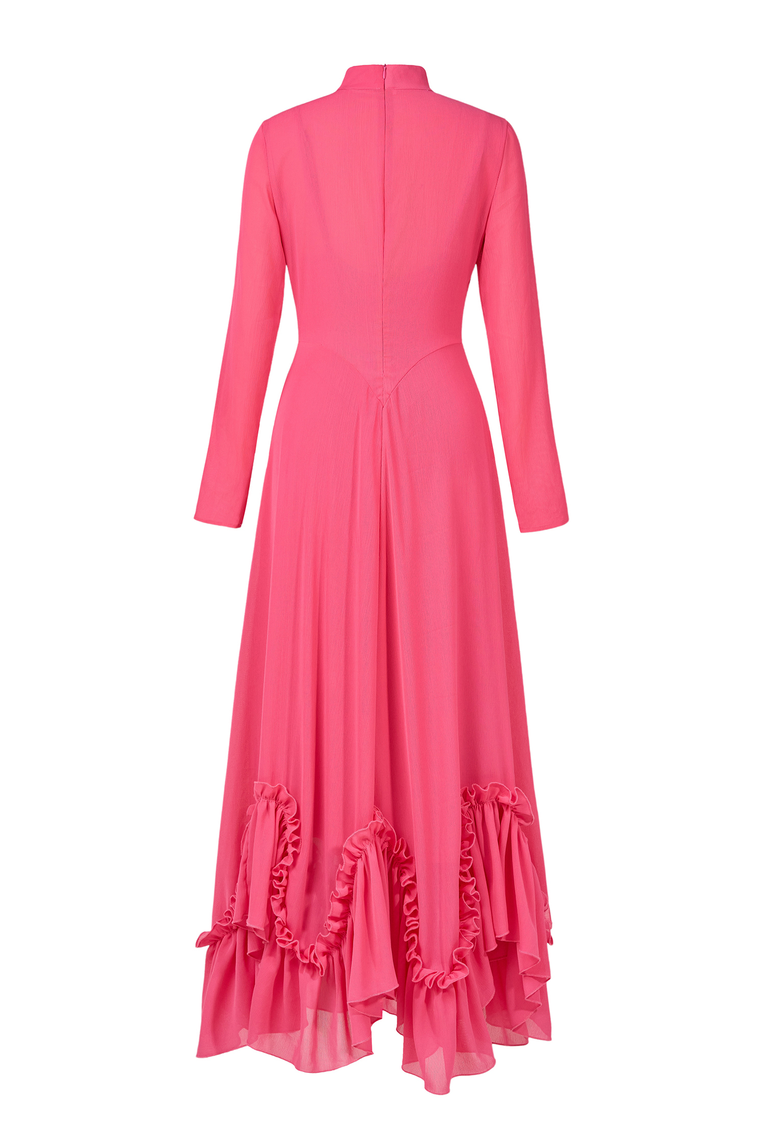 Ruffle Chiffon High Neck Maxi Dress