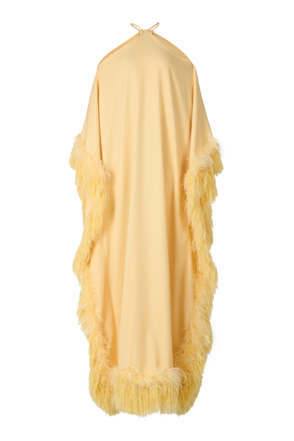 Feather Halter Neck Tie-Up Maxi Dress
