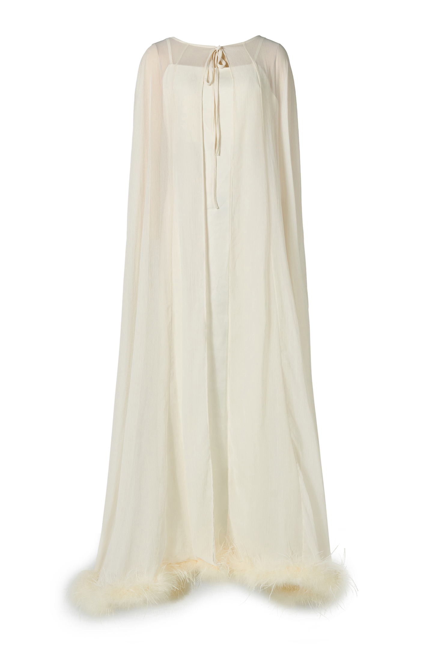 Slip Satin Maxi Dress With Ostrich Feather Cape