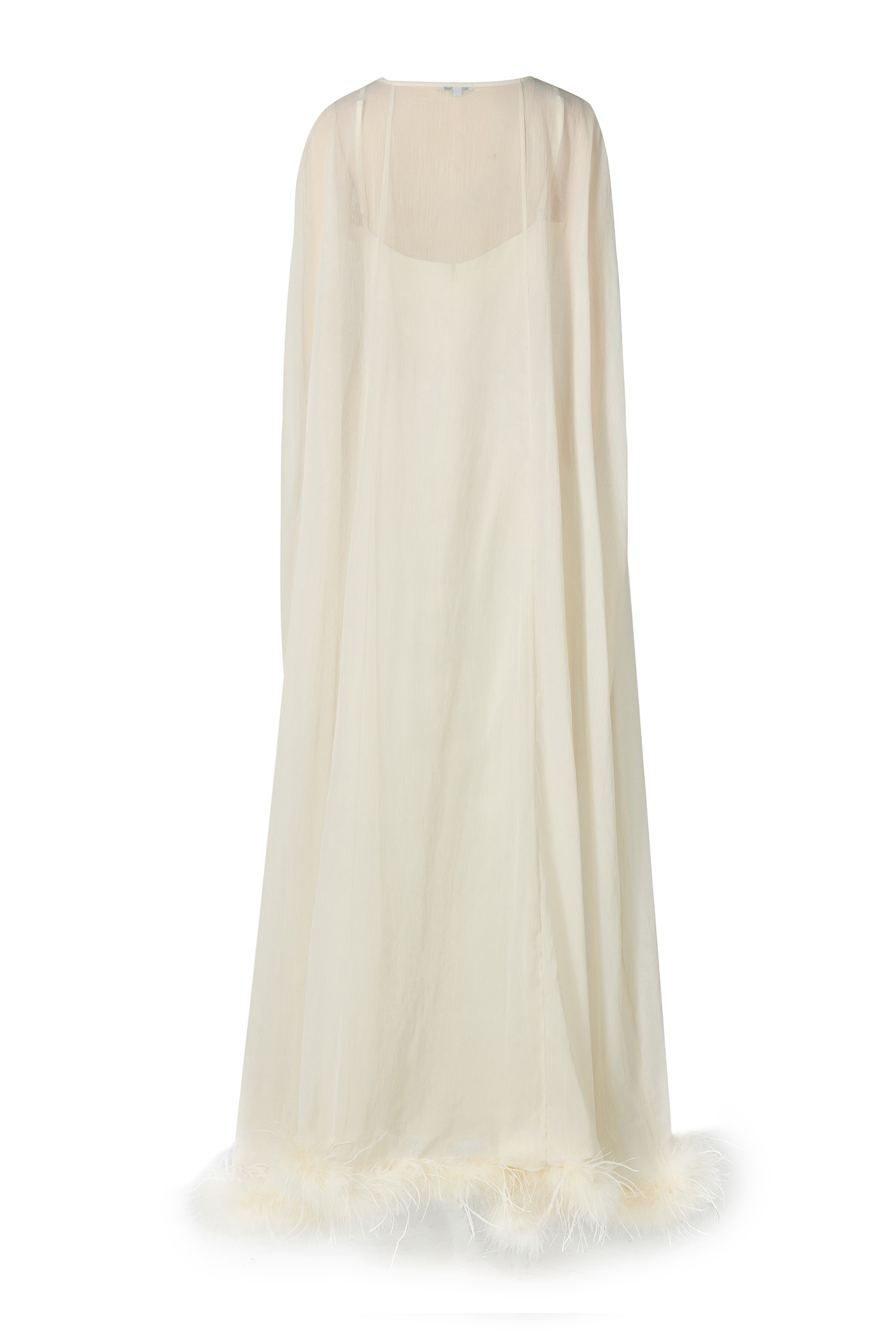 Slip Satin Maxi Dress With Ostrich Feather Cape