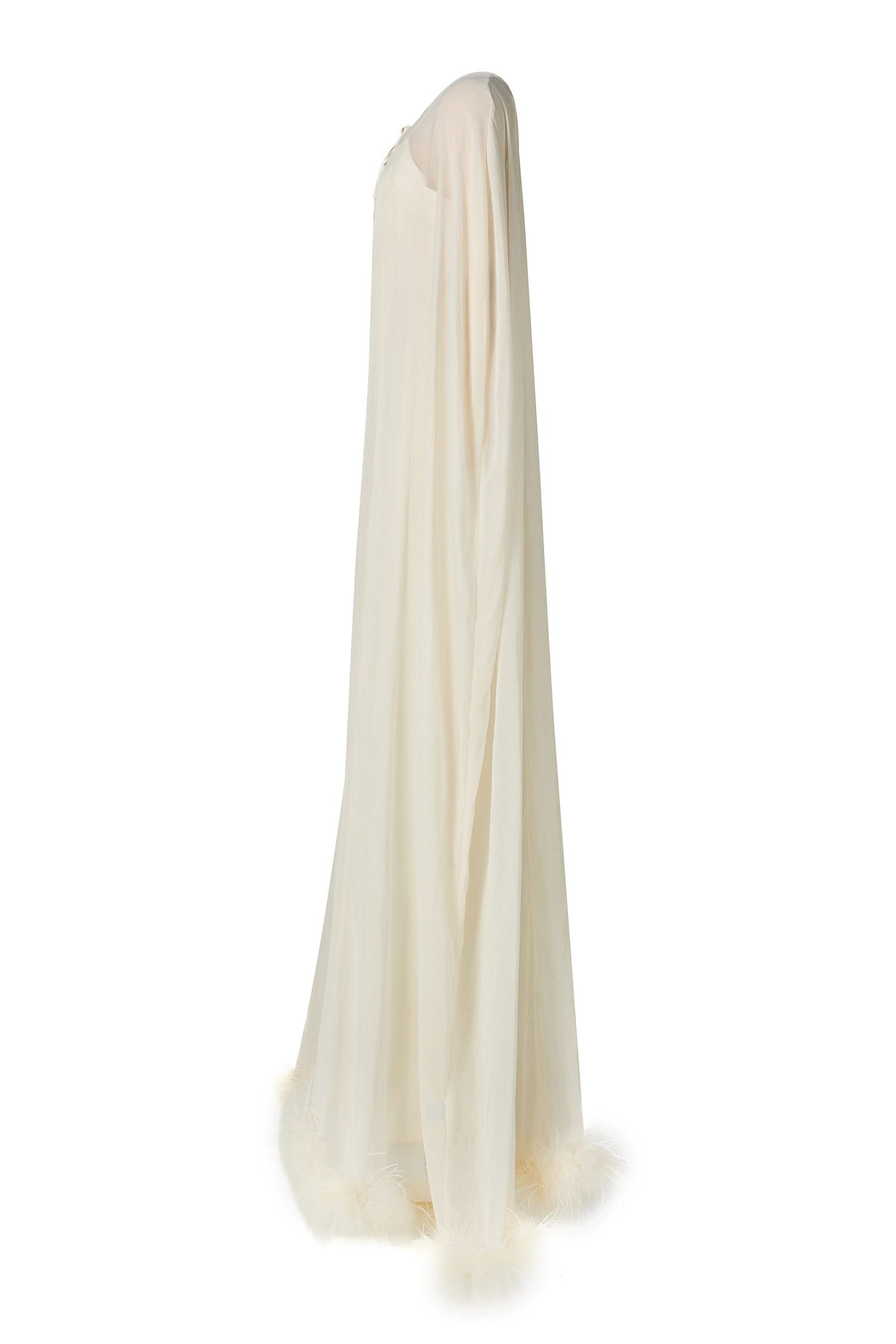 Slip Satin Maxi Dress With Ostrich Feather Cape