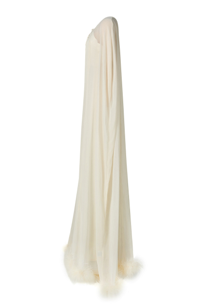 Slip Satin Maxi Dress With Ostrich Feather Cape