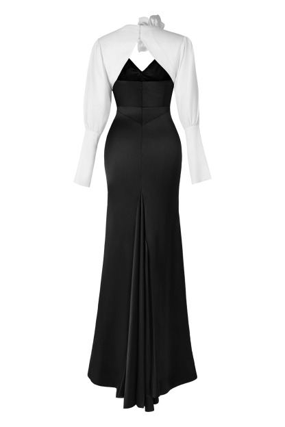 Satin Contrast Color Off-Shoulder 3D Flower Maxi Dress