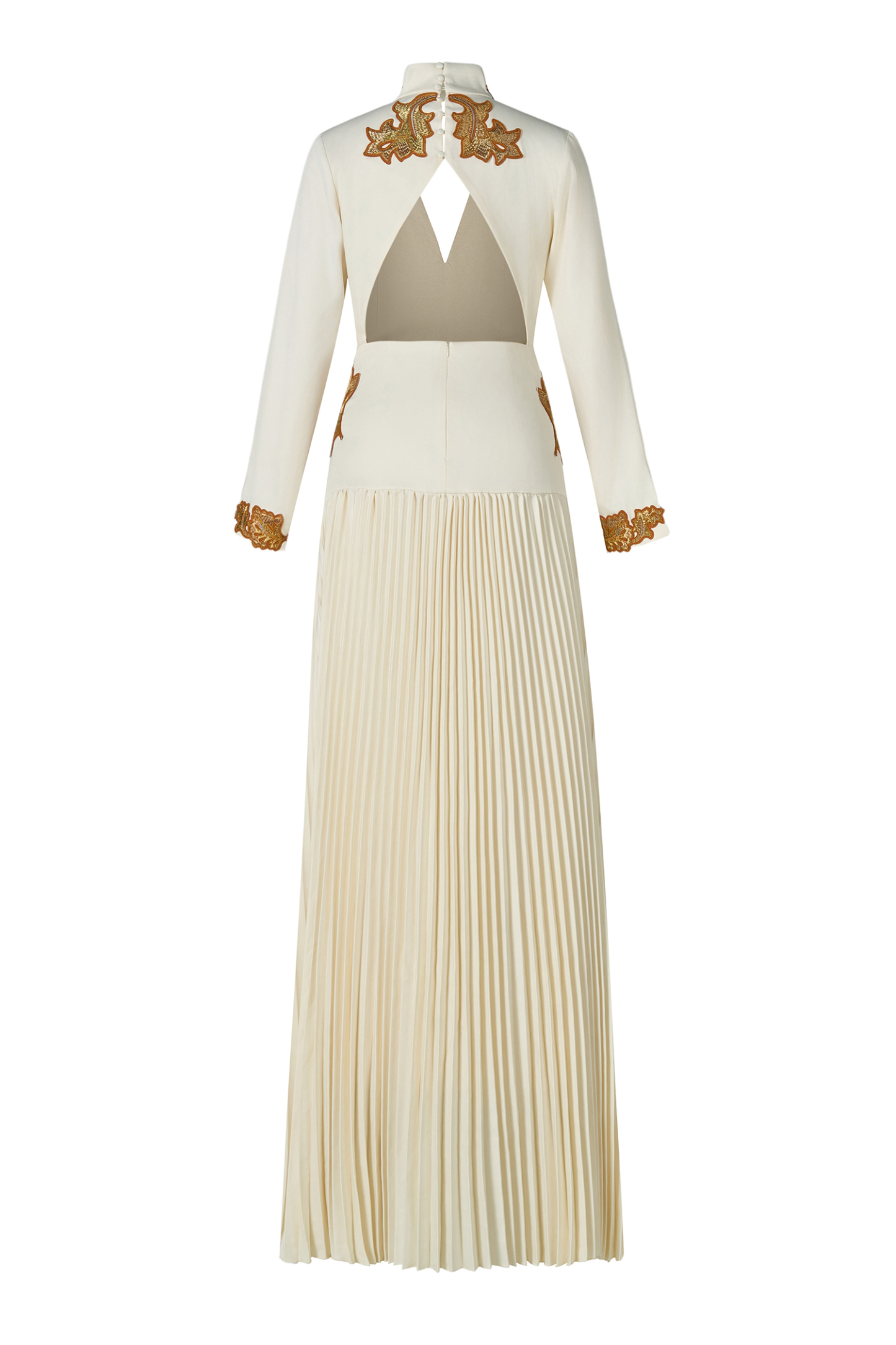 Appliquéd V-Neck Pleated Maxi Dress