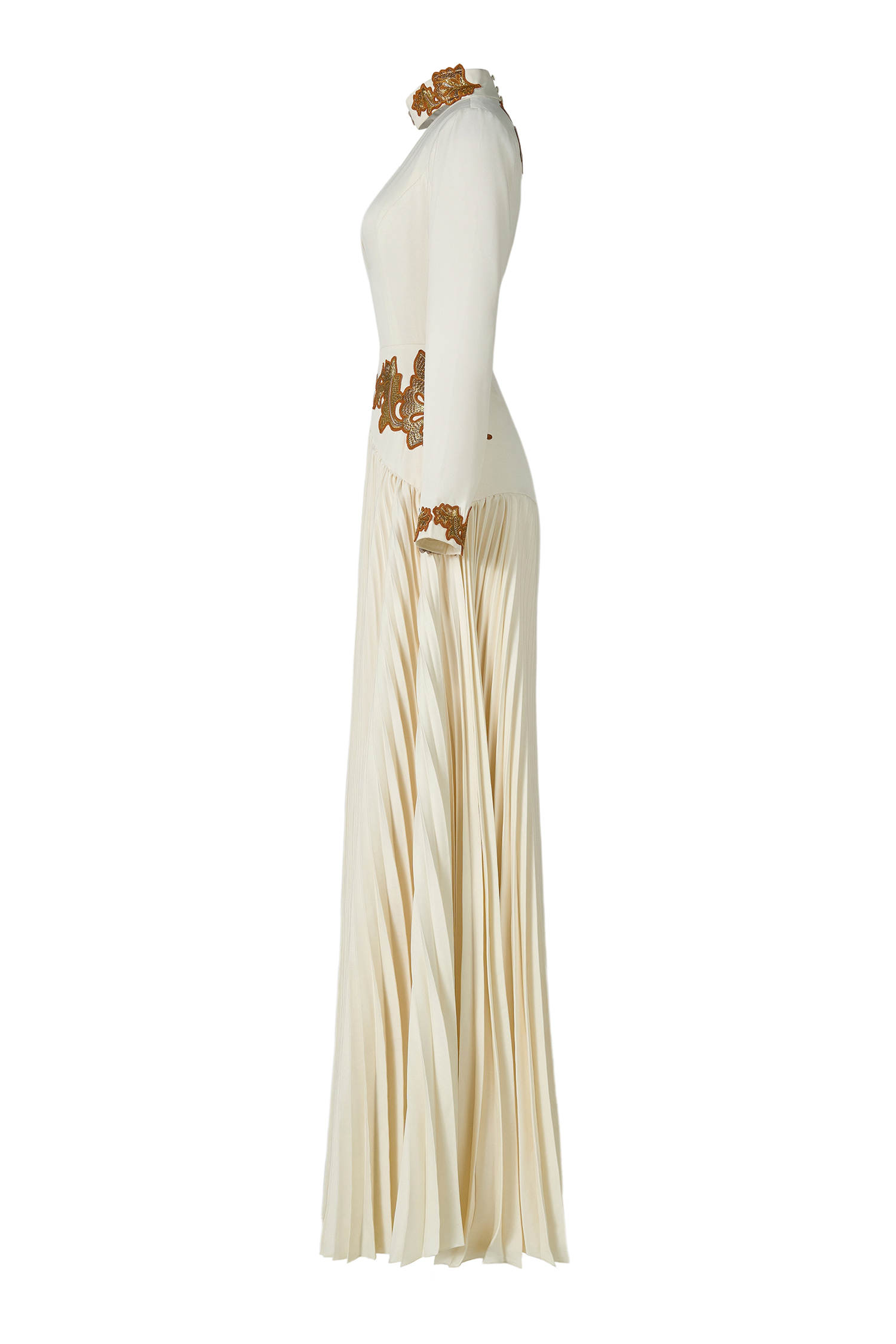 Appliquéd V-Neck Pleated Maxi Dress