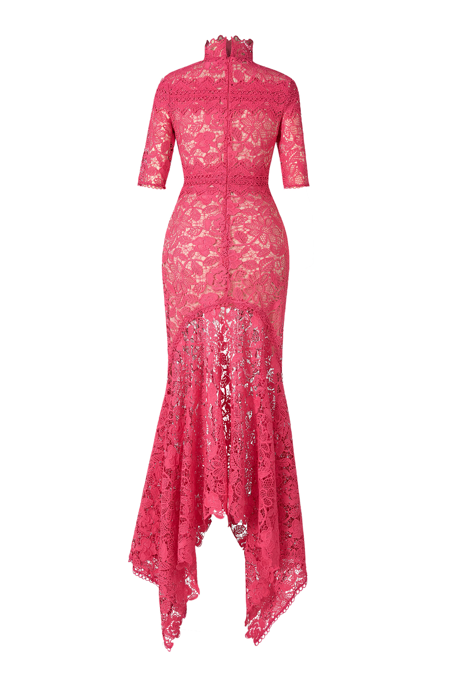 Lace Stand Collar Three-Quarter Sleeve Midi Dress