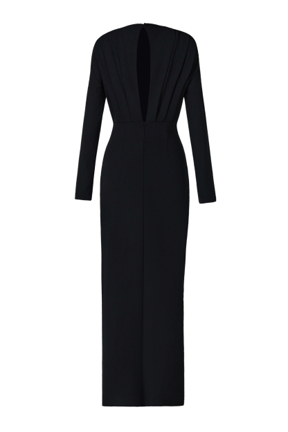 Solid High Split Long Sleeve Midi Dress