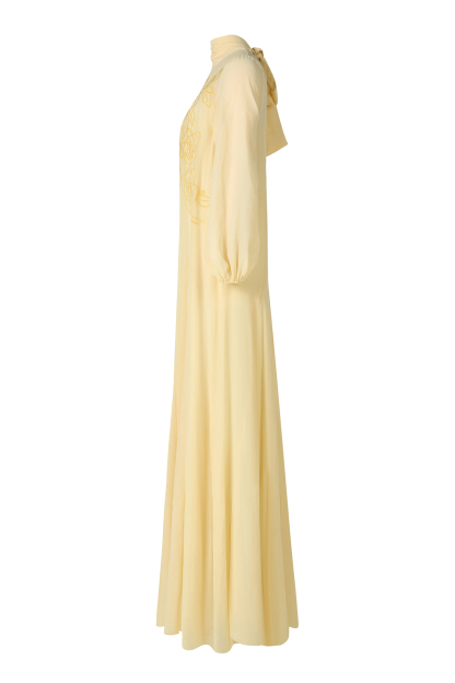 Embroidered Chiffon Lantern Sleeve Maxi Dress
