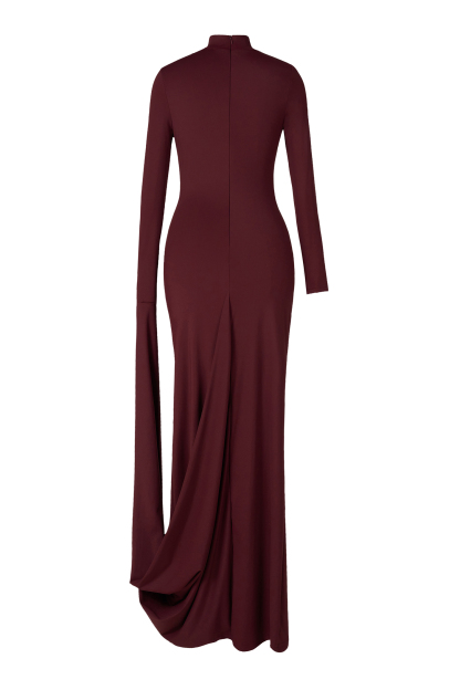 Jersey Solid Asymmetrical Sleeve Maxi Dress