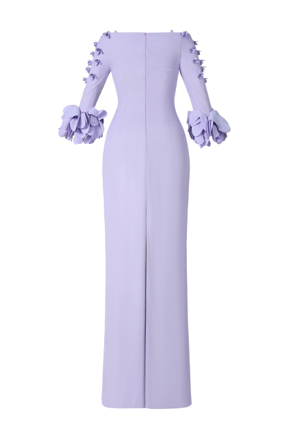 Solid 3D Flower One-Shoulder Maxi Dress