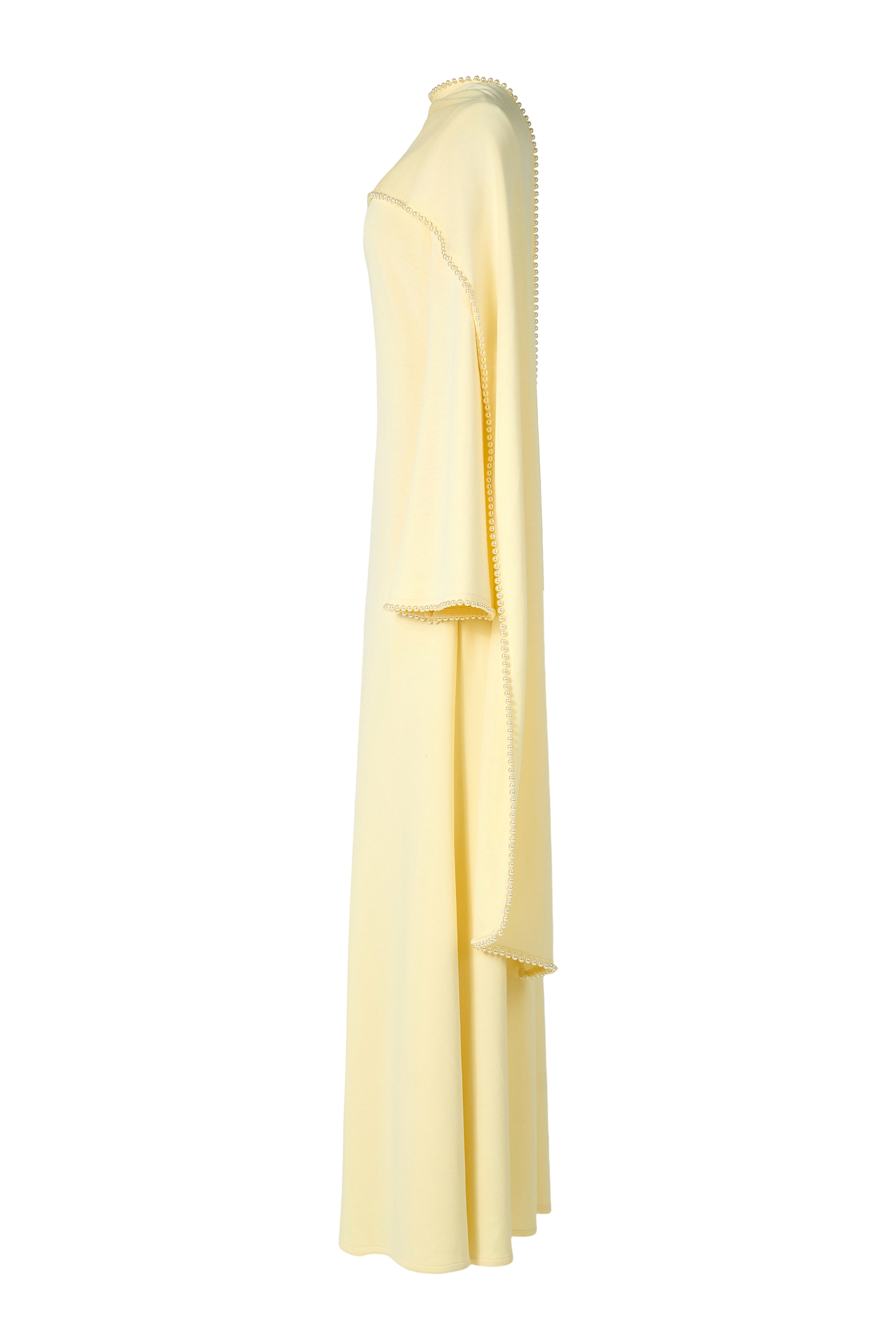 Solid Long Sleeve Faux Pearl Maxi Dress
