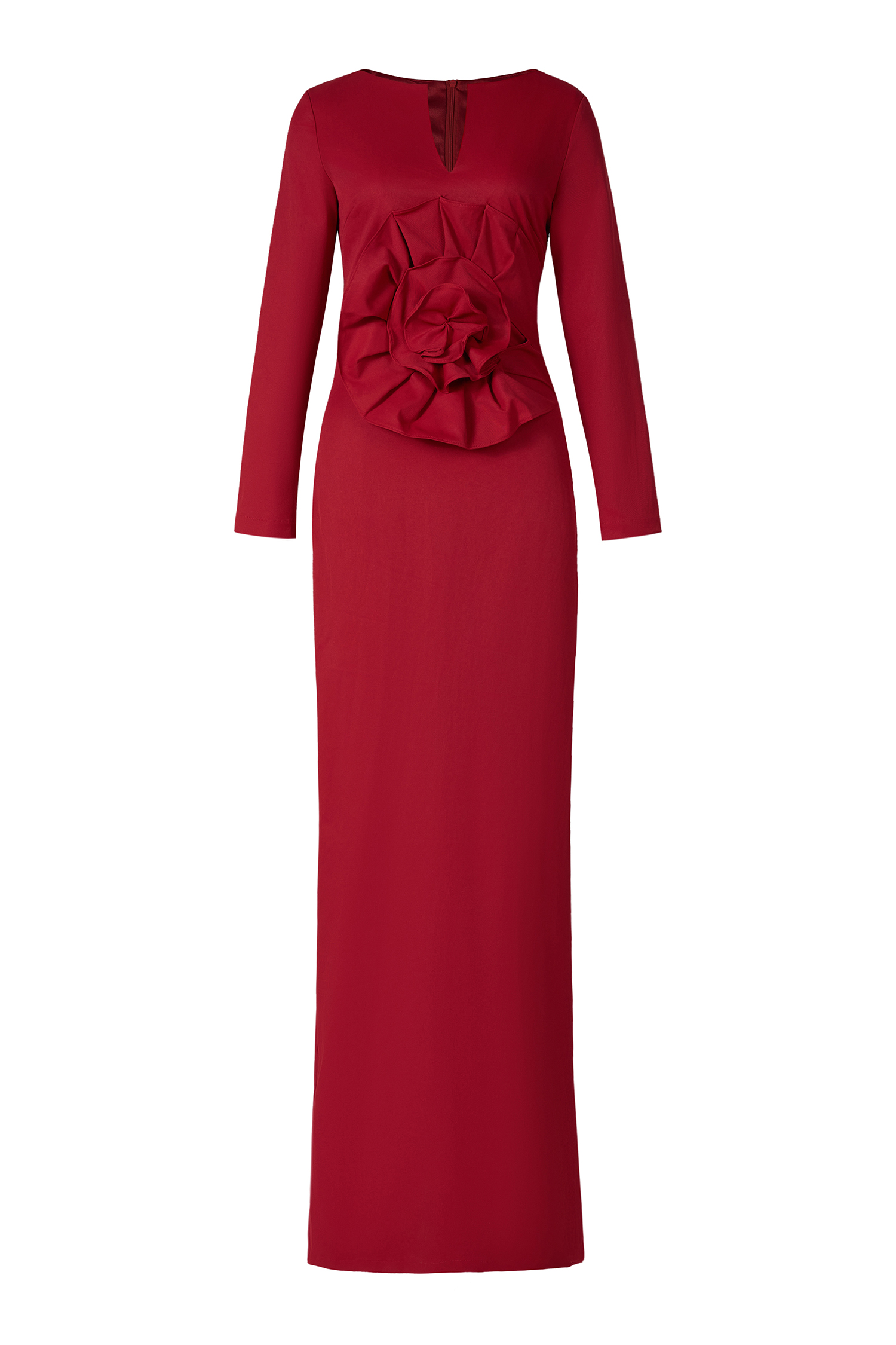 3D Flower Solid Long Sleeve Maxi Dress