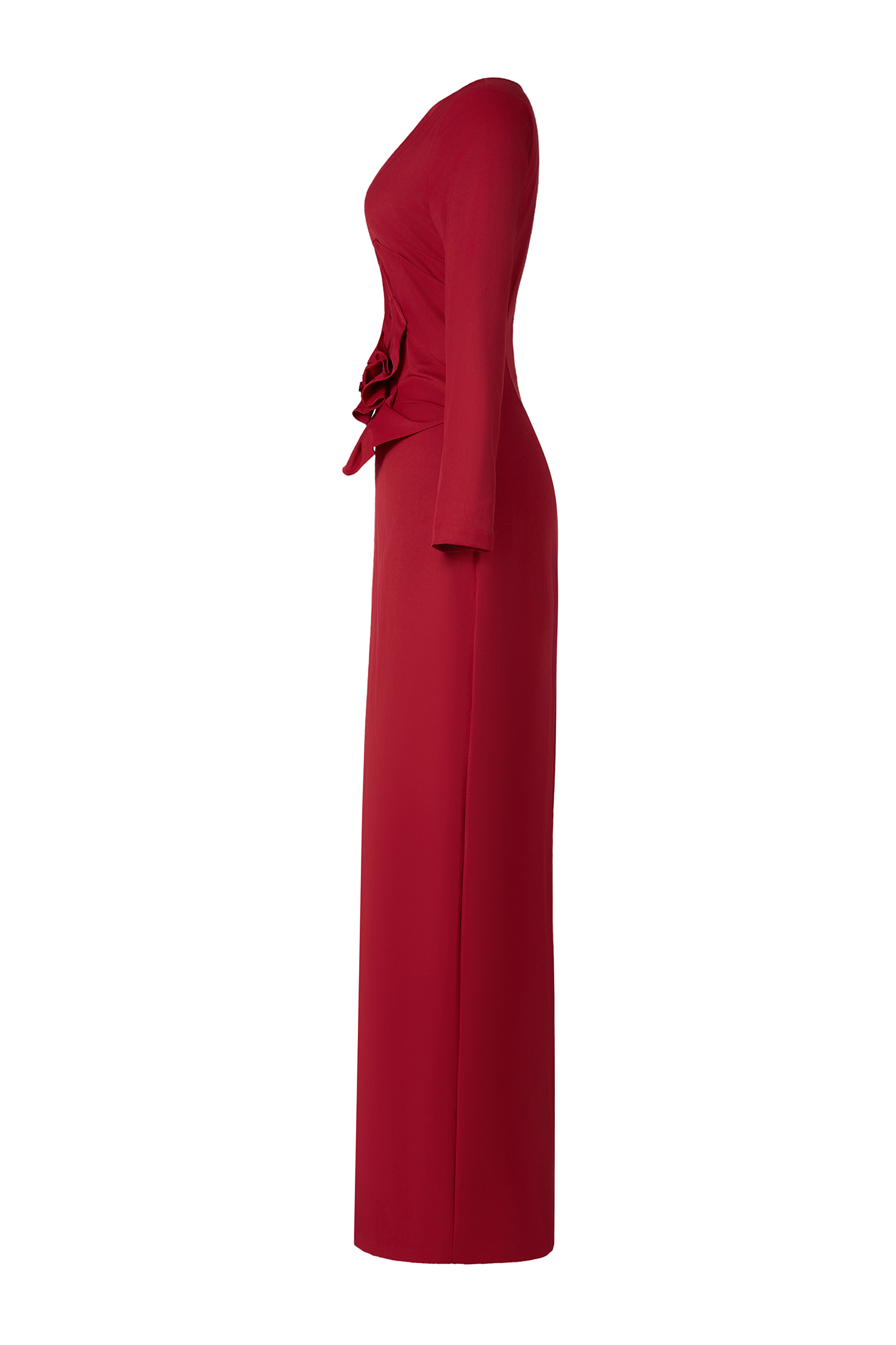 3D Flower Solid Long Sleeve Maxi Dress