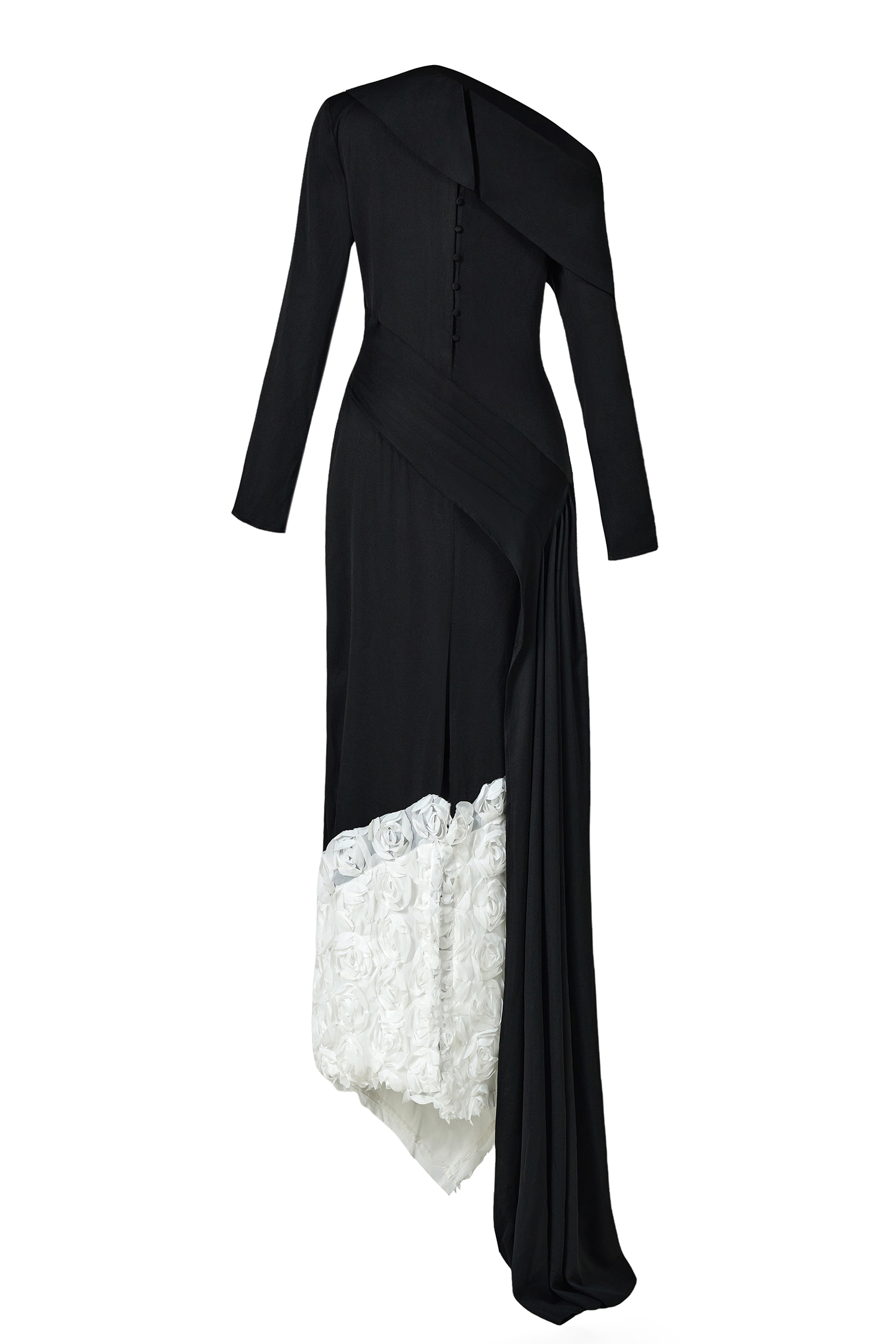 Contrast Color 3D Flower Skew Collar Maxi Dress