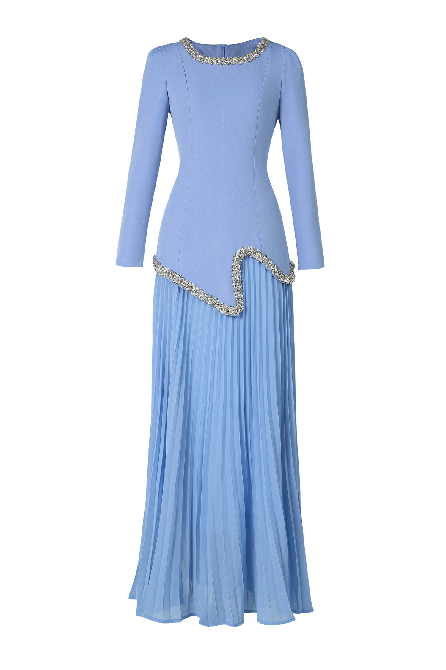 Rhinestone Long Sleeve Top & High Waist Pleated Midi Skirt Set