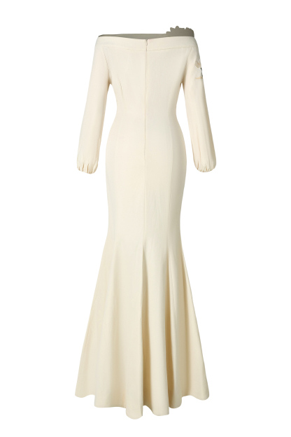 Floral Appliquéd Puff Sleeve Maxi Dress