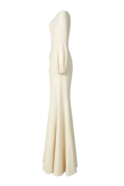 Floral Appliquéd Puff Sleeve Maxi Dress