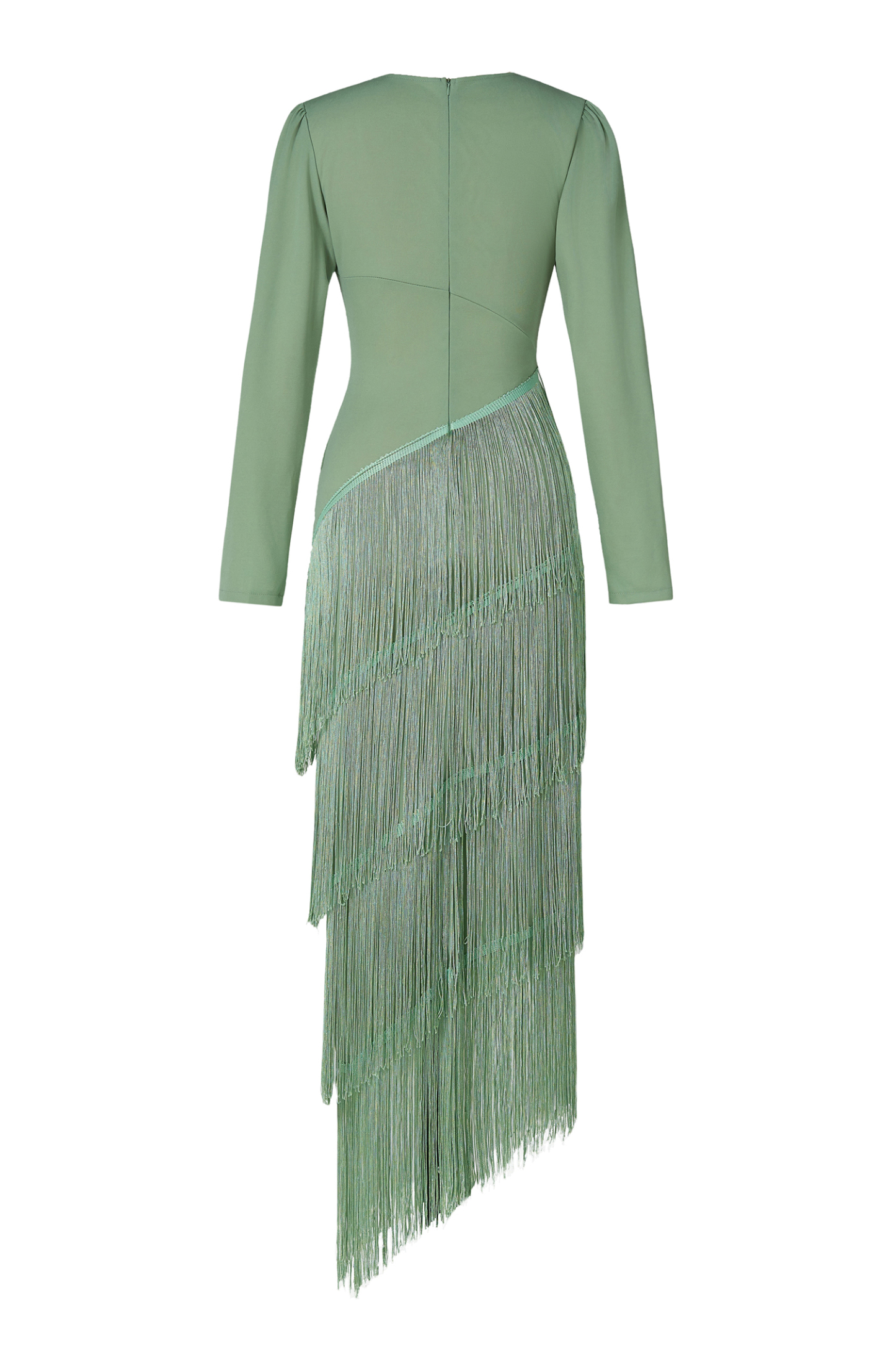 Tassel Ruched Long Sleeve Midi Dress