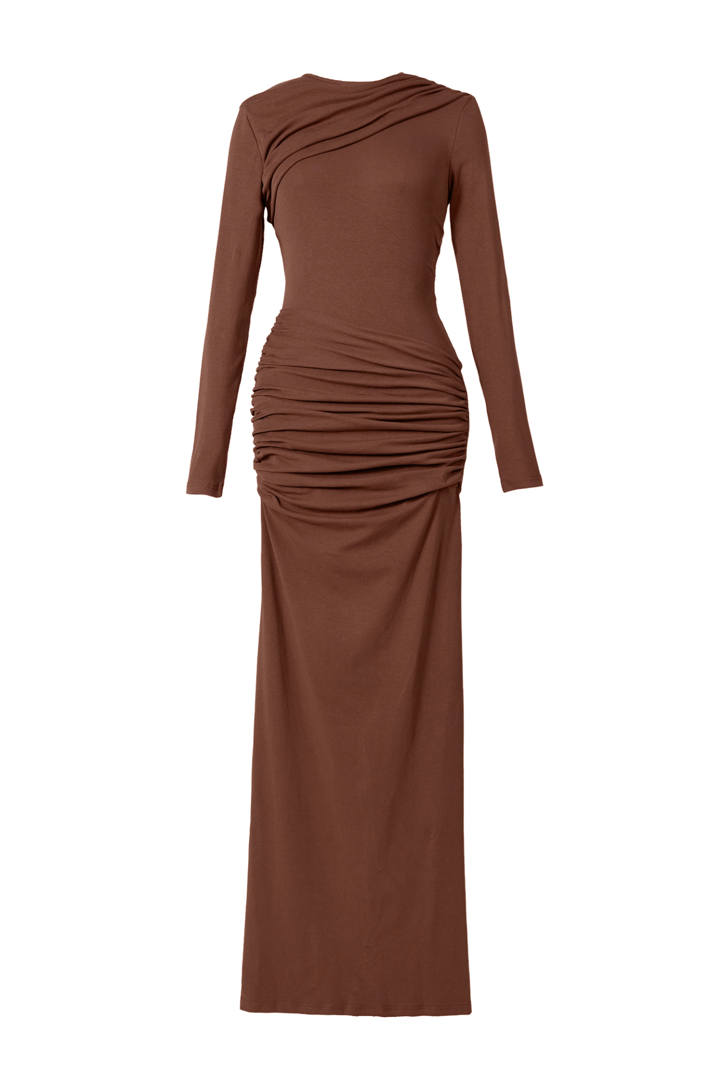Solid Gathering Long Sleeve Maxi Dress