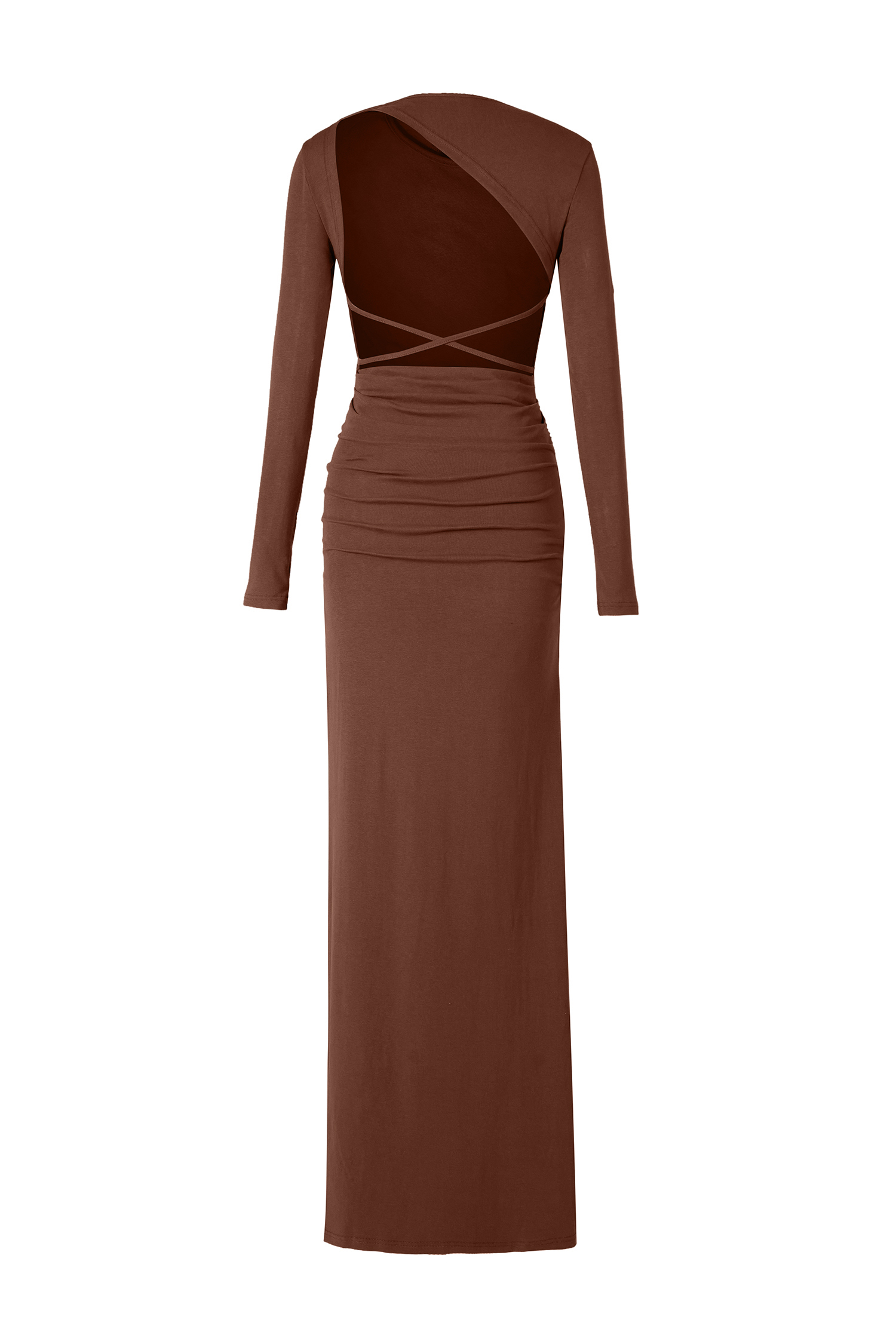 Solid Gathering Long Sleeve Maxi Dress