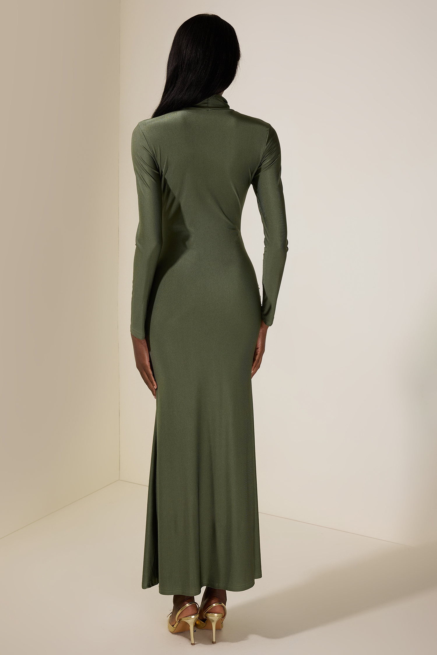 Jersey Knotted Stand Collar Maxi Dress