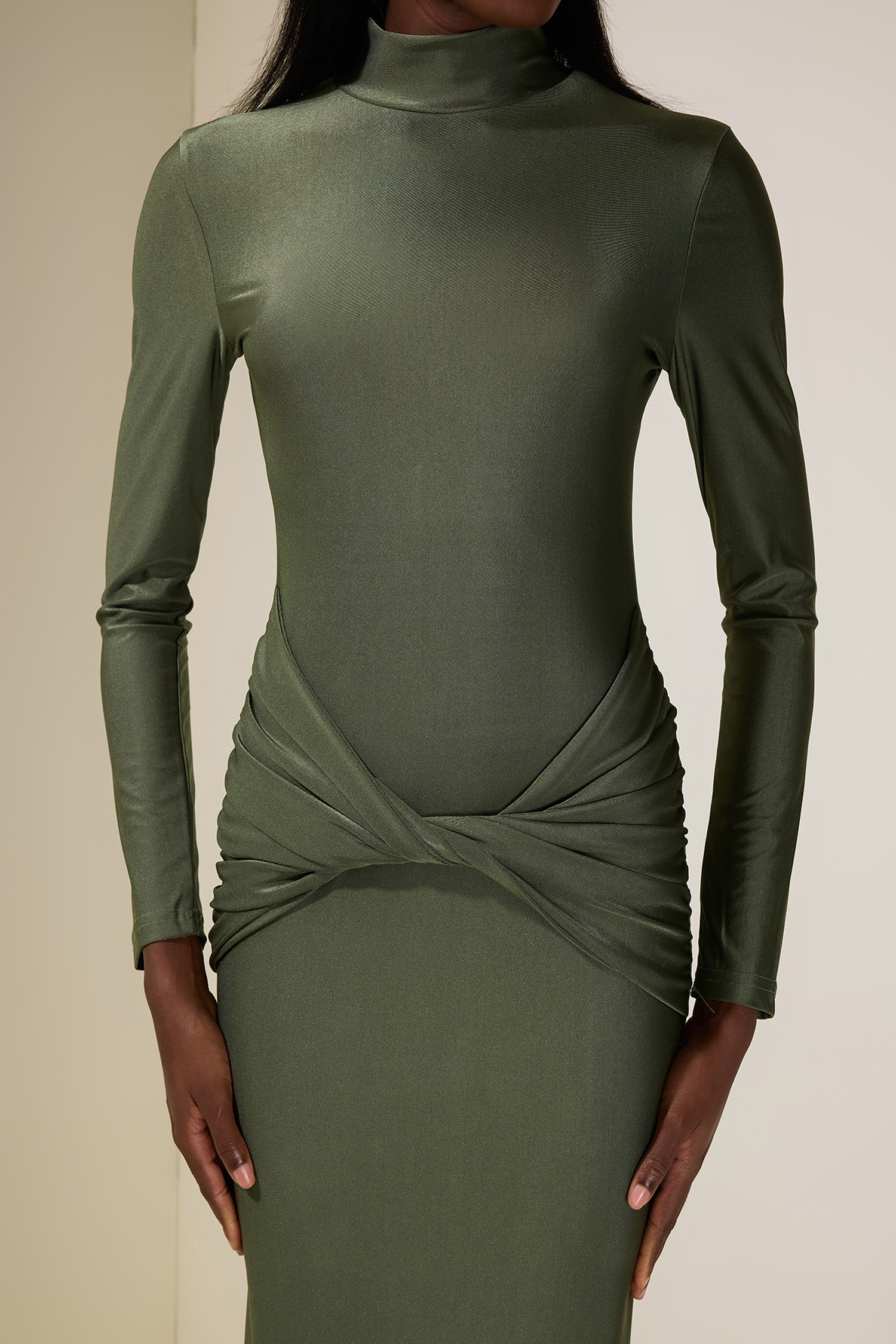 Jersey Knotted Stand Collar Maxi Dress