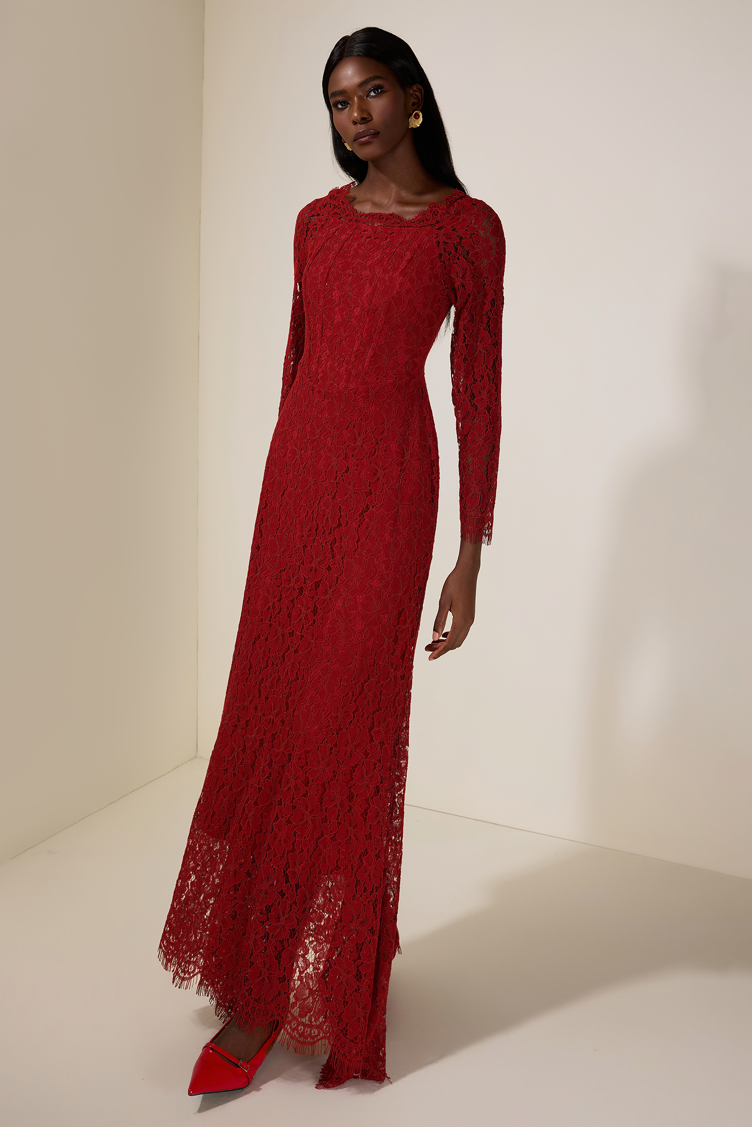 Lace Corset Long Sleeve Maxi Dress