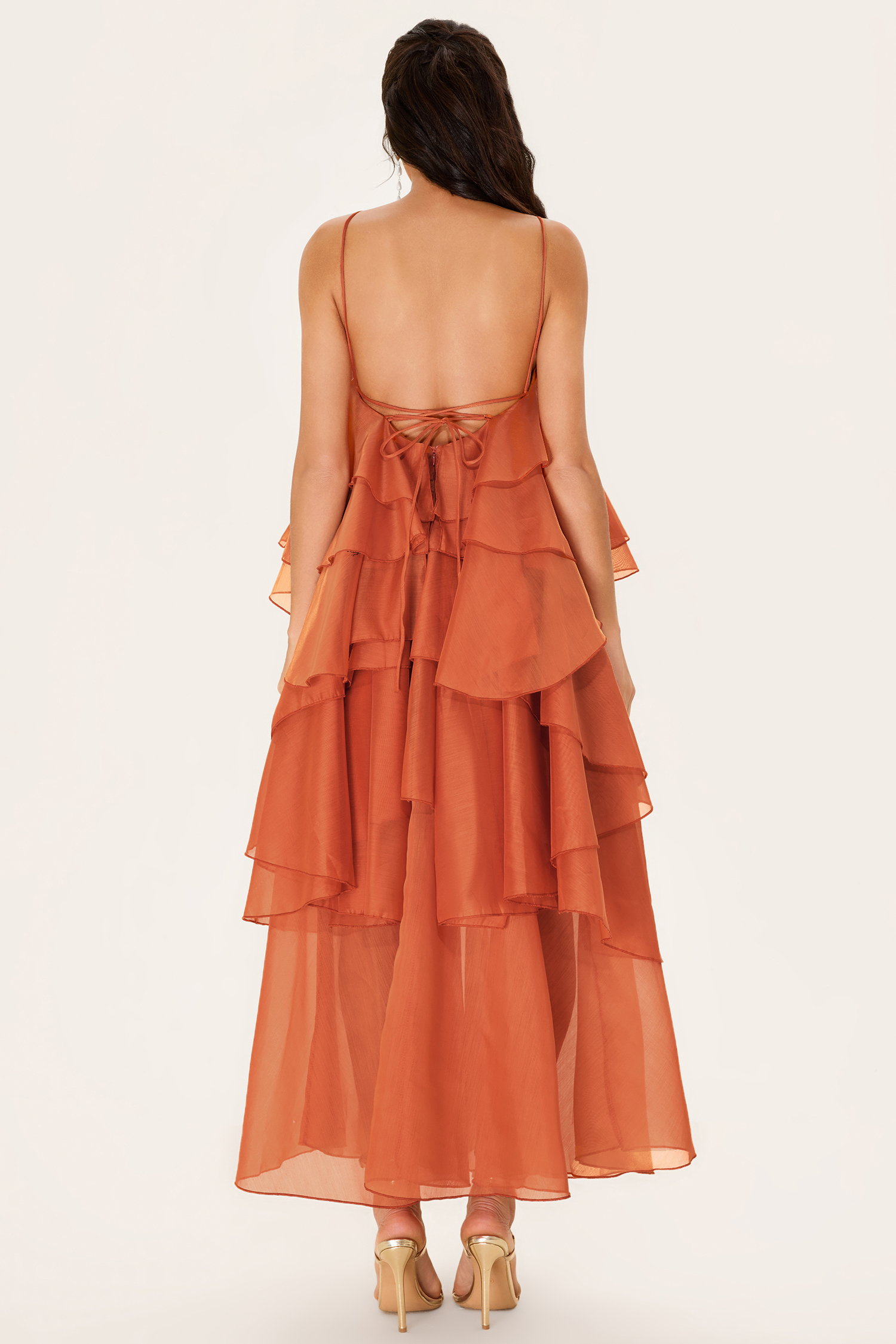 3D Flower Halter Neck Frill Maxi Dress