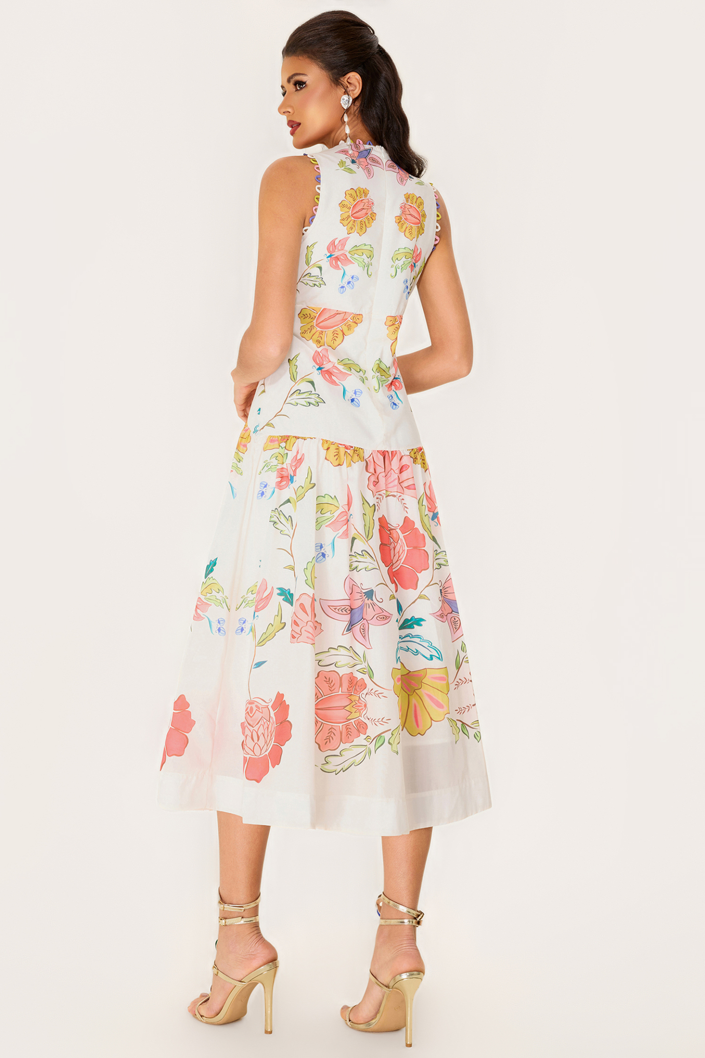 Floral V-Neck Sleeveless Midi Dress