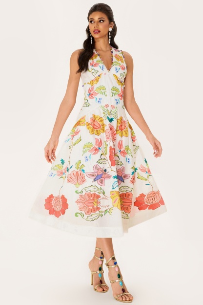 Floral V-Neck Sleeveless Midi Dress