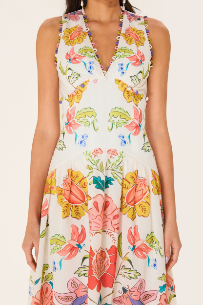 Floral V-Neck Sleeveless Midi Dress