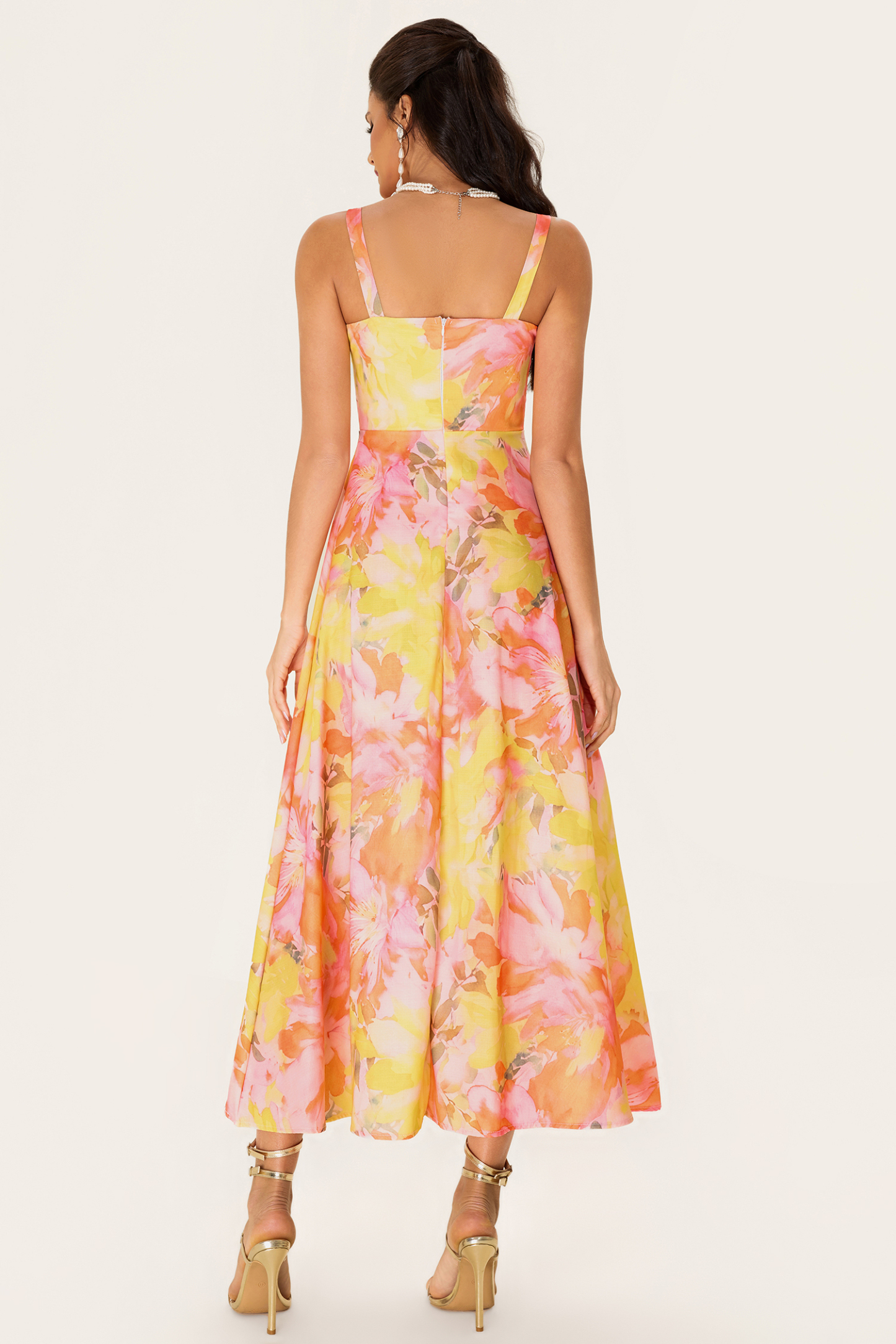 [Copy]Floral Sleeveless Square Collar Midi Dress