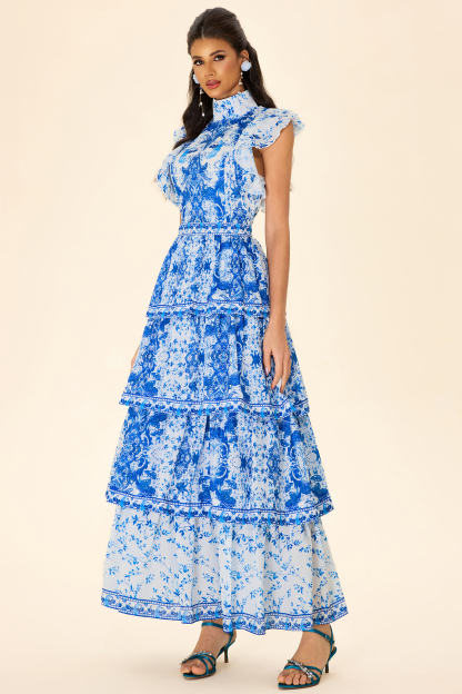 Paisley Print Ruffle Sleeveless Midi Dress