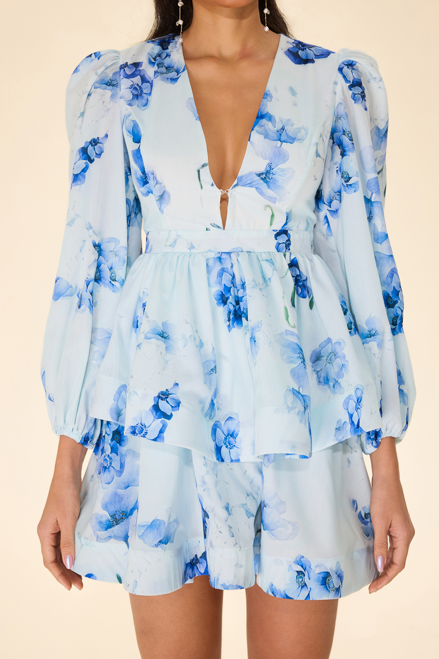 Floral Lantern Sleeve Ruffle Mini Dress