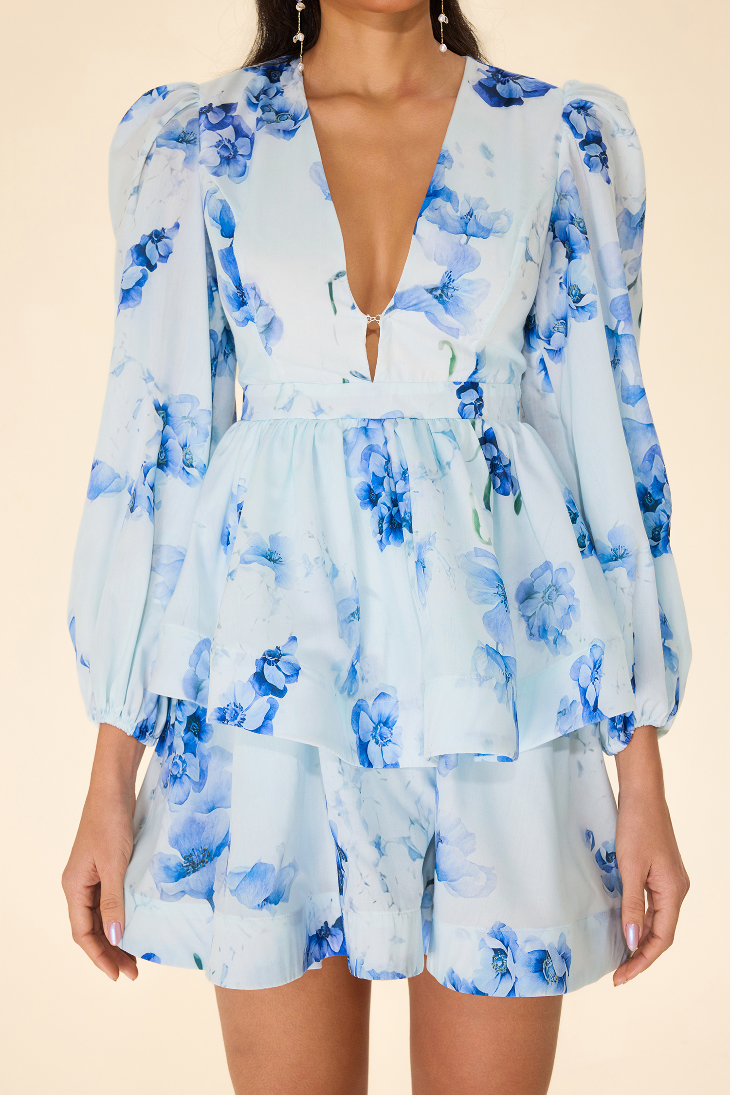 Floral Lantern Sleeve Ruffle Mini Dress