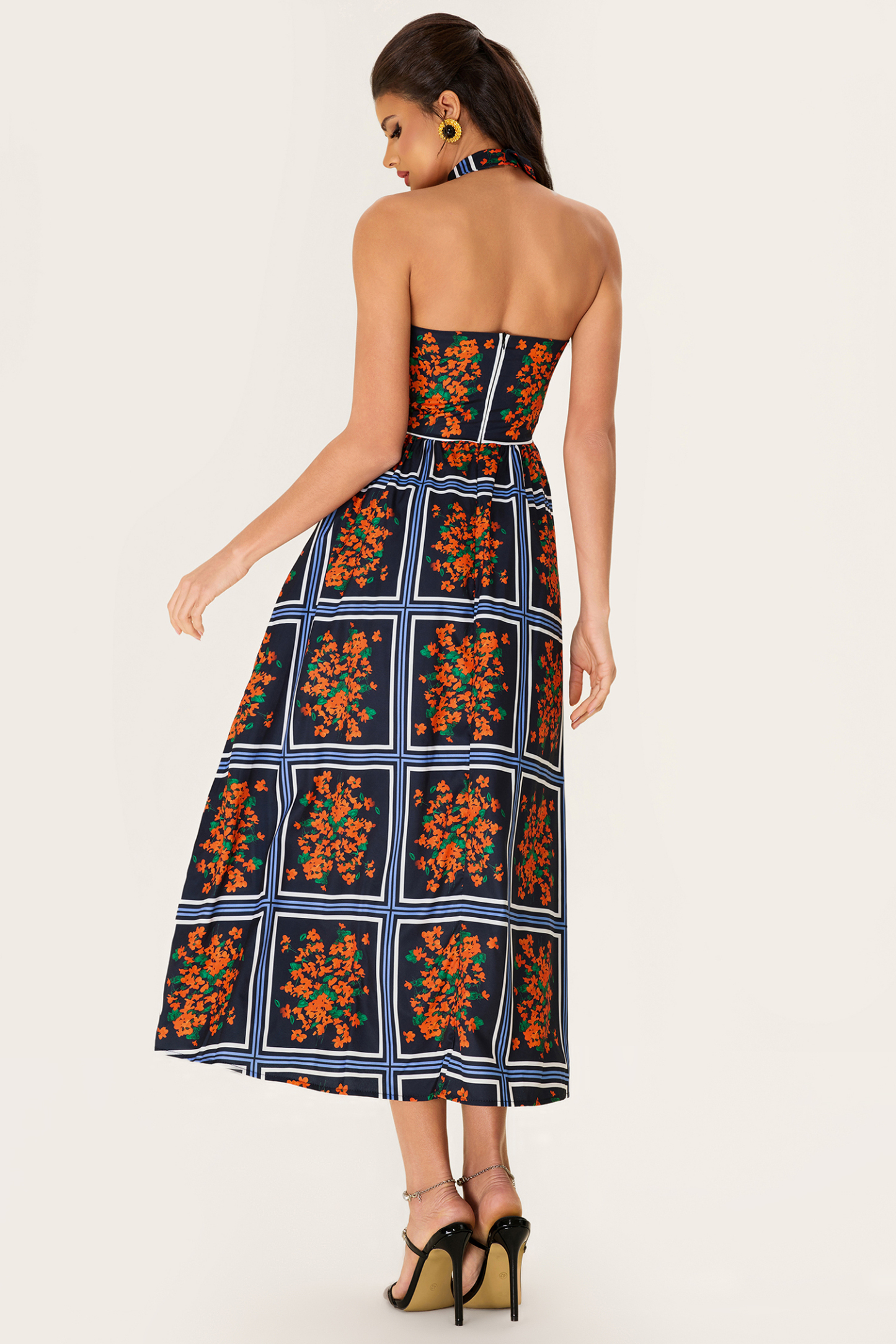 Shirt Collar Sleeveless Floral Midi Dress