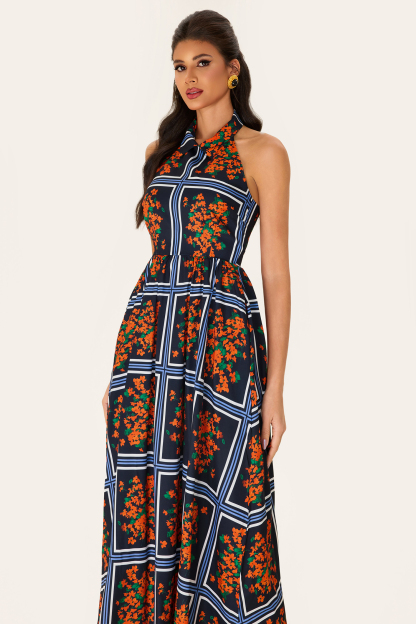 Shirt Collar Sleeveless Floral Midi Dress