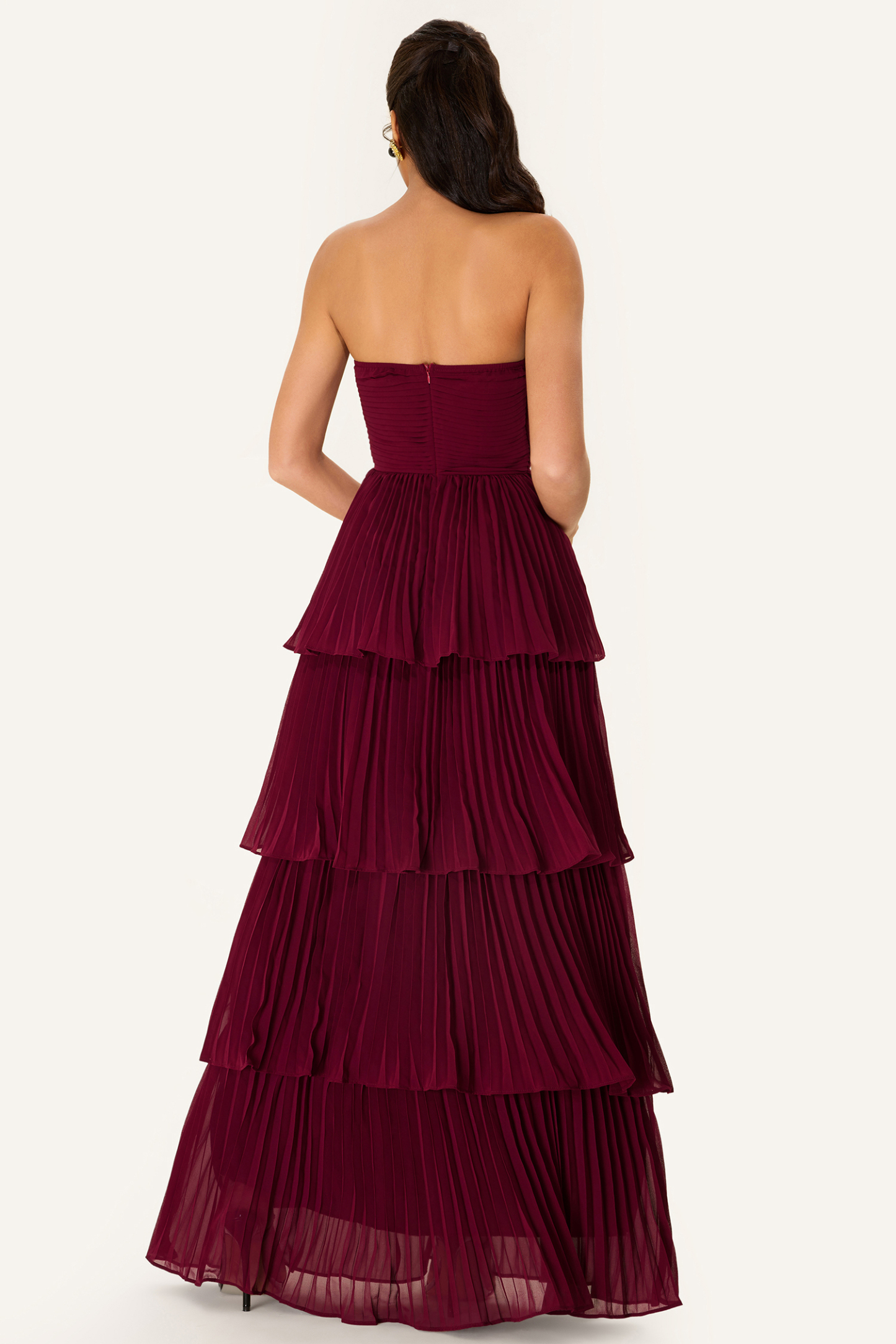Off-Shoulder Pleat Tiered Maxi Dress