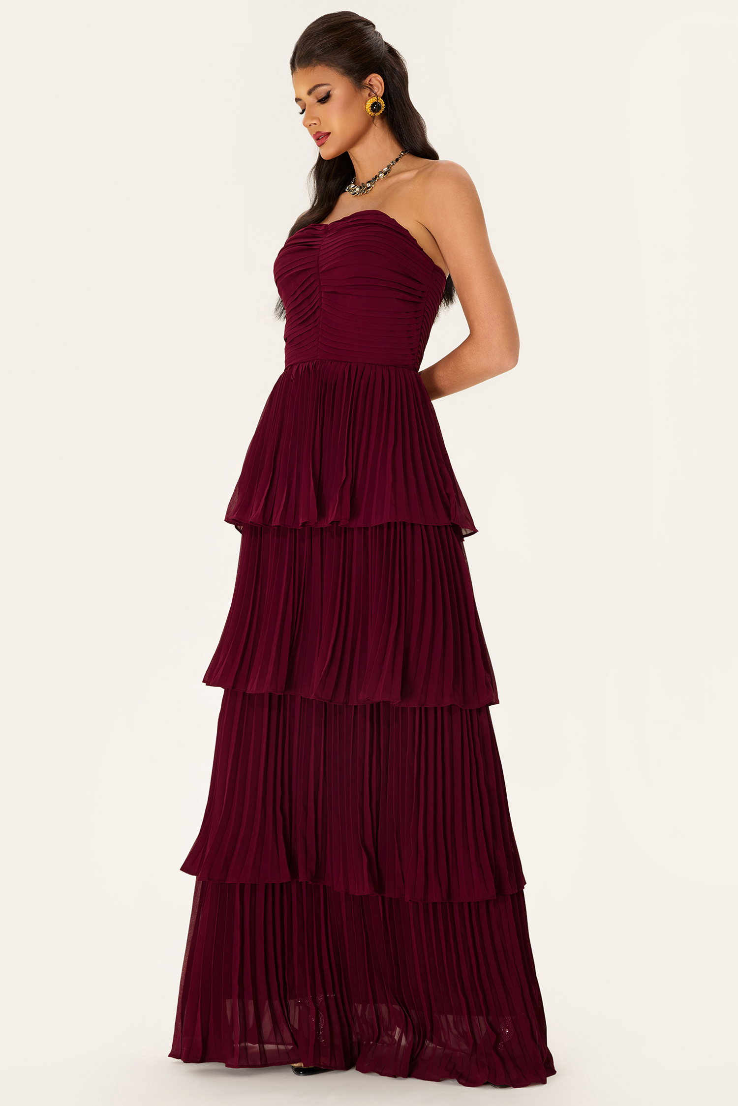 Off-Shoulder Pleat Tiered Maxi Dress