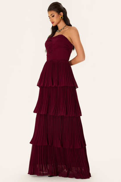 Off-Shoulder Pleat Tiered Maxi Dress