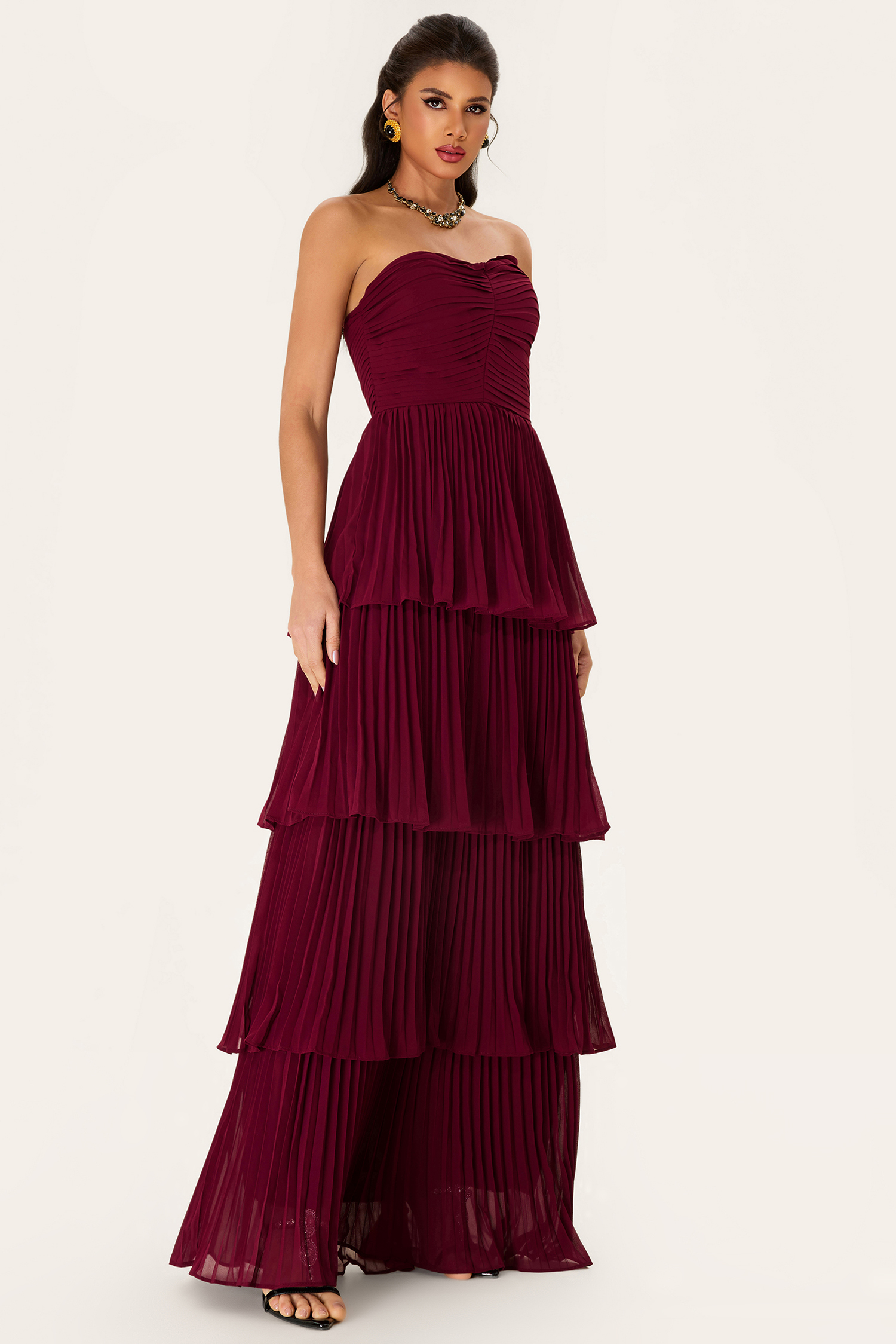 Off-Shoulder Pleat Tiered Maxi Dress