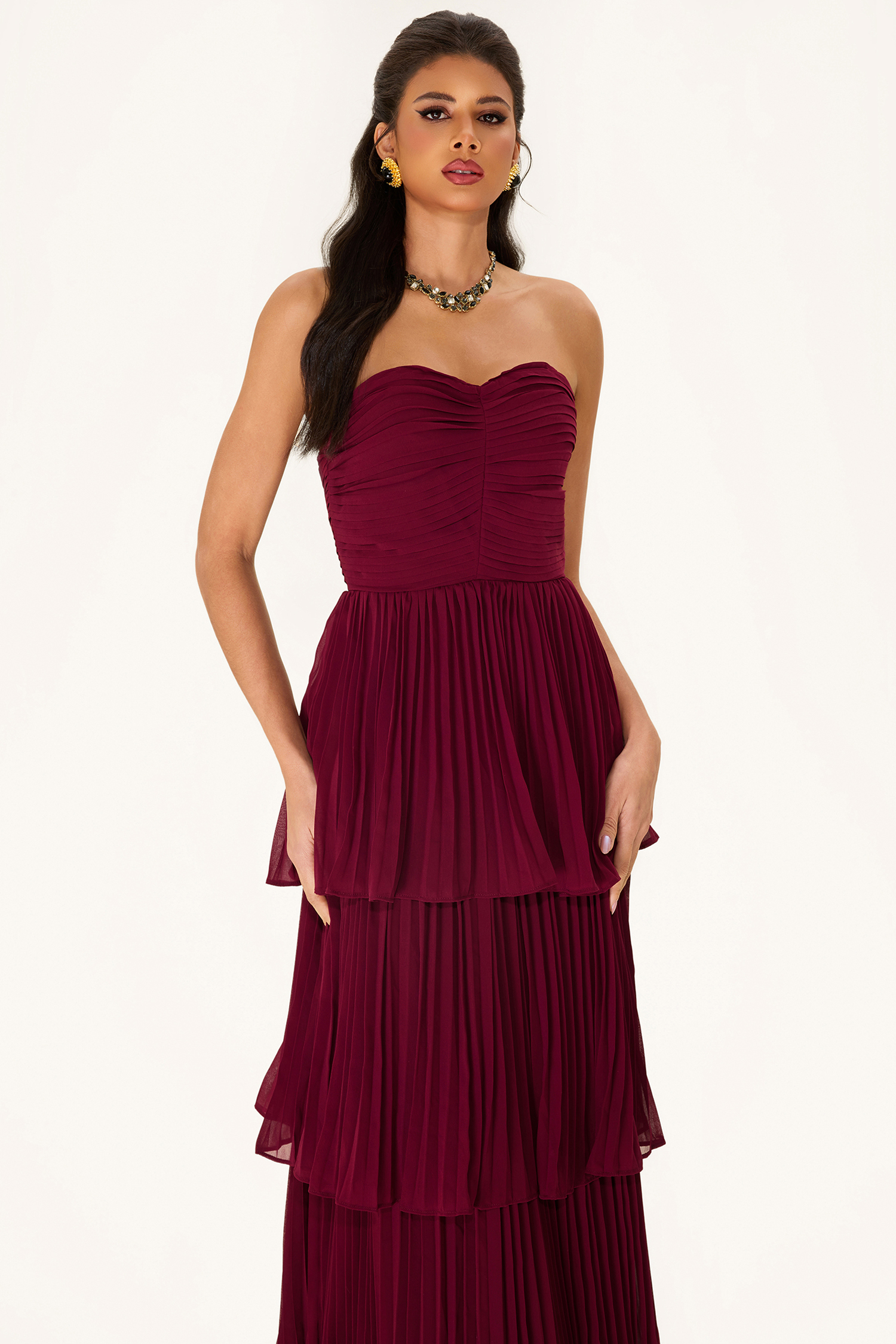 Off-Shoulder Pleat Tiered Maxi Dress