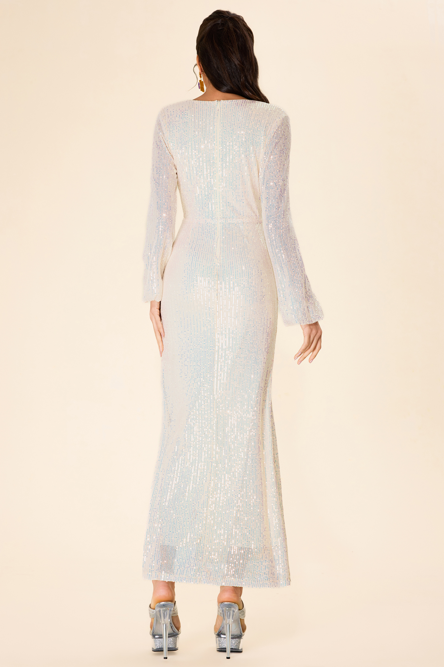 Sequin Split Long Sleeve Midi Dress