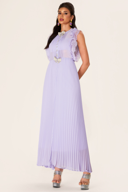 Rhinestone Bow Sleeveless Pleat Midi Dress