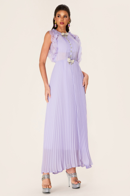 Rhinestone Bow Sleeveless Pleat Midi Dress