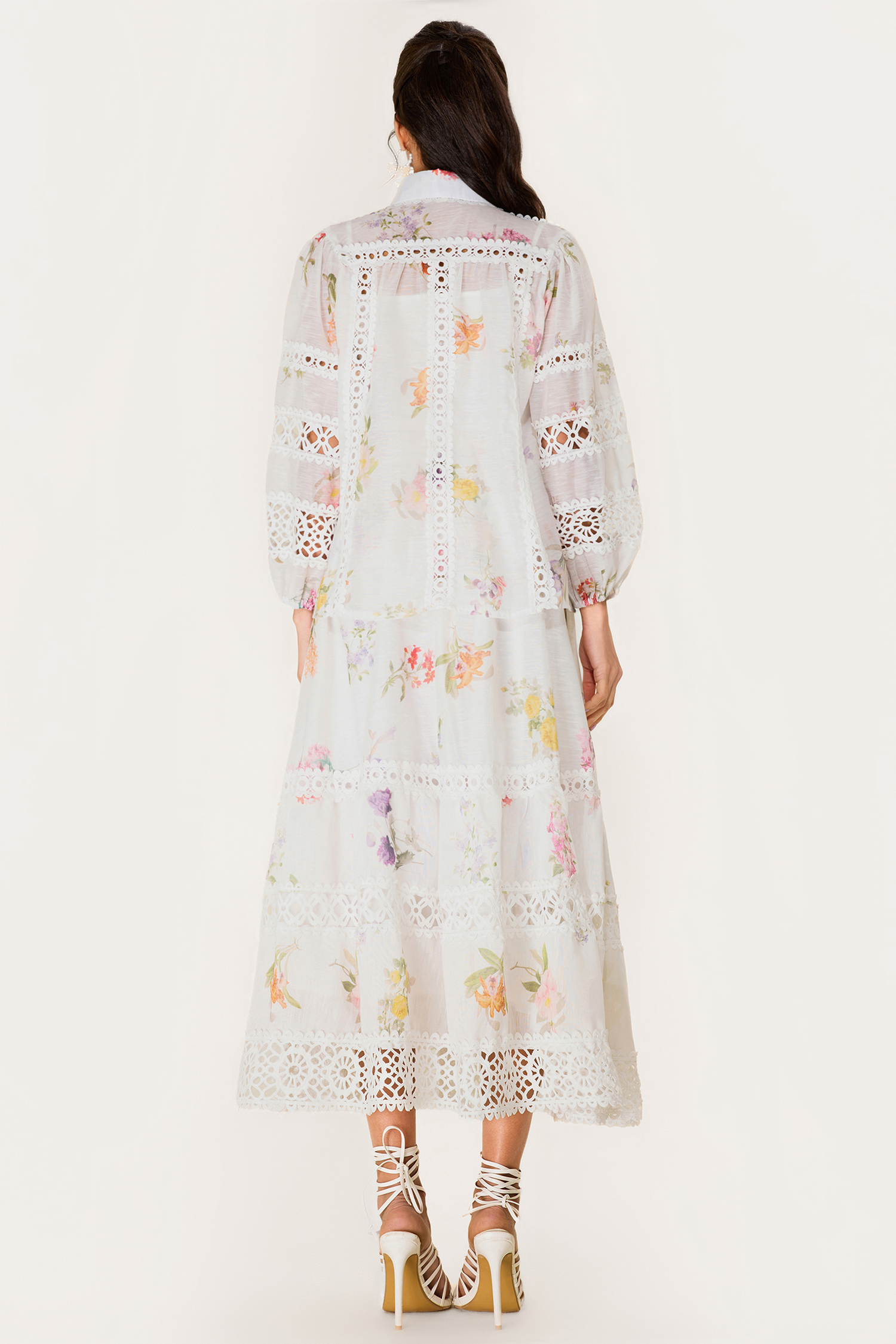 Floral Lace Top ＆ Lace Mid Waist Skirt Set