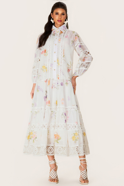 Floral Lace Top ＆ Lace Mid Waist Skirt Set